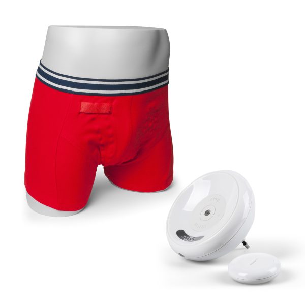 Este set de alarma para enuresis nocturna incluye 2 boxer color rojo especialmente diseñados para usar conjuntamente con la alarma Rodger.