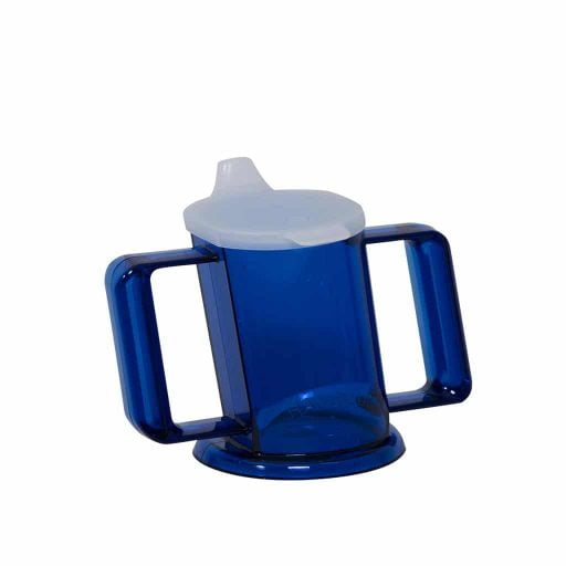 handycup met handvatten en oplopende rand in blauw