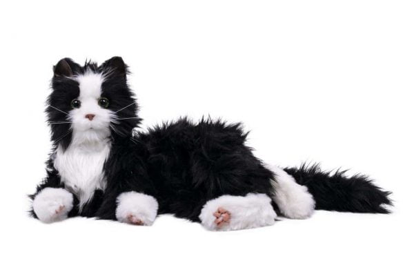 interactieve kat specifiek voor ouderen van merk Hasbro Joy for all in zwart wit