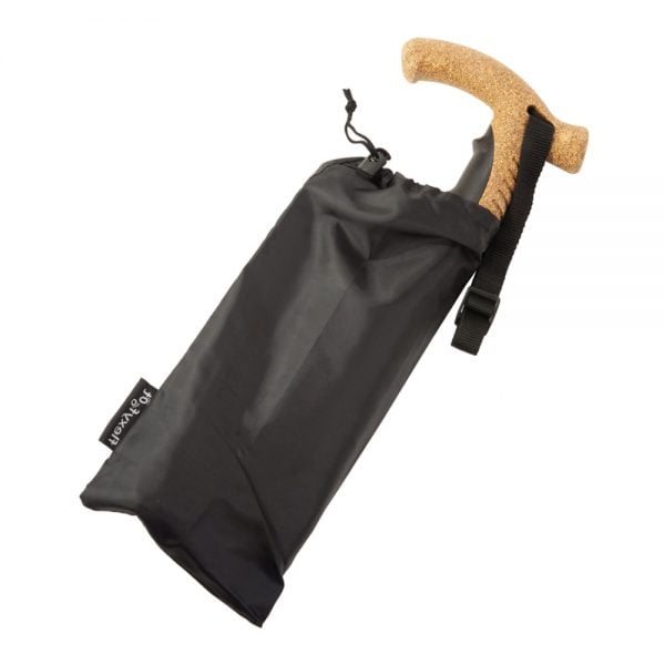 Bastón plegable con empuñadura de taburete derby y tapa flexible especial con fondo flexible en una funda