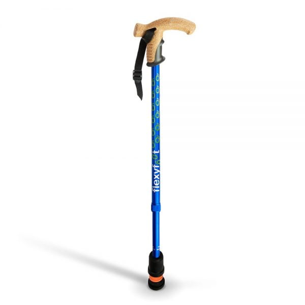 bastón con empuñadura stool derby y tapa especial flexy con fondo flexible en azul