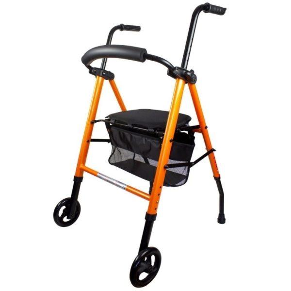 Opvouwbare rollator met twee wielen, model Nero oranje, merk Mobiclinic.