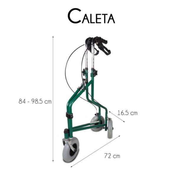 Las medidas de este andador plegable son: 72 cm de largo, 84-98.5 cm de alto, 16.5 cm de ancho.