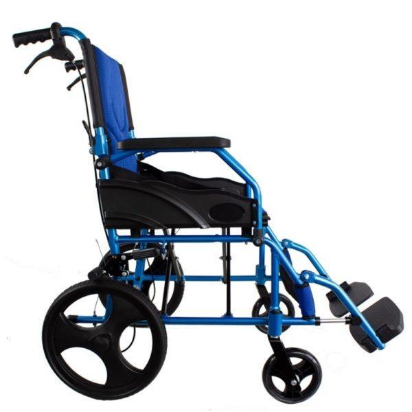 silla de ruedas plegable aluminio frenos en manetas ancho asiento 46cm azul piramide mobiclinic casaortopedia.1jpg