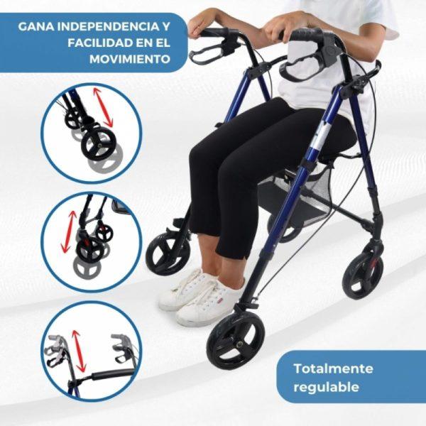 DOBLE AJUSTE EN ALTURA: la altura de las patas y el agarre de este andador son ajustables, para que puedan adaptarse a las necesidades del usuario. Esto contribuye a que tanto personas de baja estatura como personas altas o con sobrepeso puedan regular esta herramienta para su total comodidad.