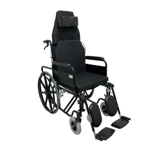 La silla de ruedas reclinable ofrece máxima comodidad con respaldo ajustable hasta 170º, reposapiés elevables y estructura resistente de acero.