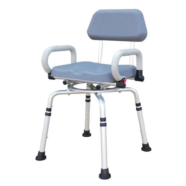 La estructura ligera de aluminio pesa solo 5,4 kg y cuenta con altura ajustable (45 a 54 cm) para adaptarse a diferentes usuarios. Su asiento ergonómico acolchado es suave al tacto, fácil de limpiar y resistente al agua.